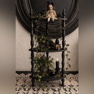 Vintage refinished Black Corner Wall Shelf - mid century modern decor 22” tall